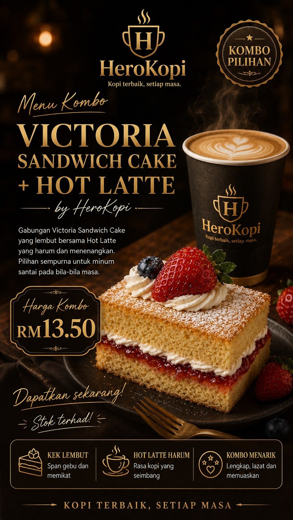Kombo Victoria Sandwich Cake + Hot Latte